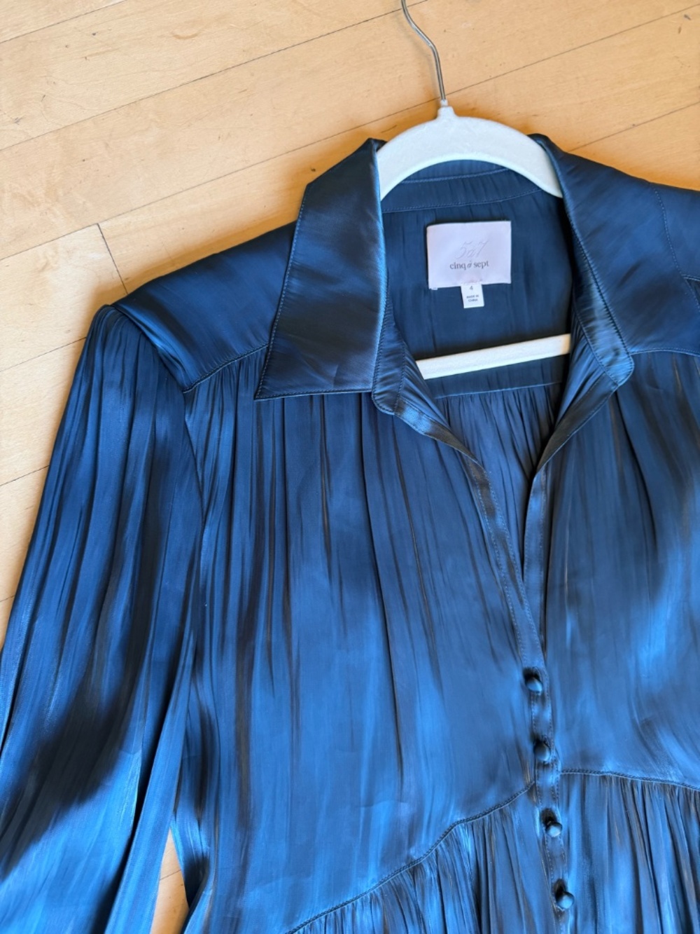 Cinq a sept teal shimmer tiered dress, 4, GL1385 - Picture 3 of 4
